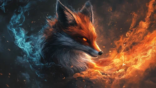 Elemental fox spirit commands swirling fire and frost