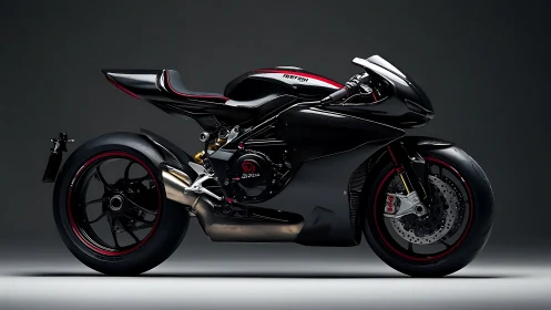 Side profile of modern carbon fiber racing sport motorcycle.