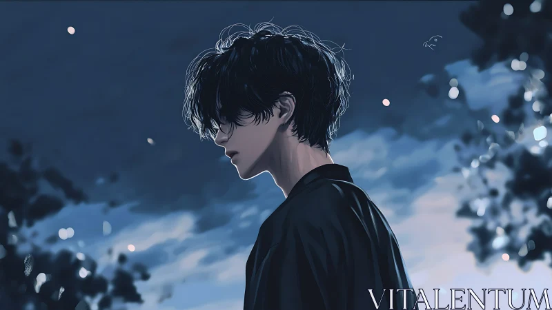 Profile view of youth against soft evening sky backdrop.