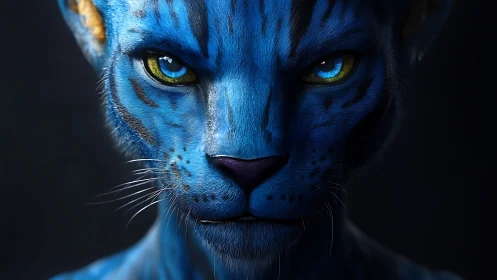 Electric Blue Feline Portrait with Luminous Eyes.