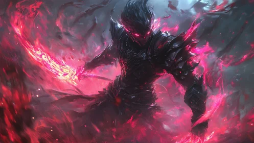 Shadowfire warrior rising with blazing crimson fury.