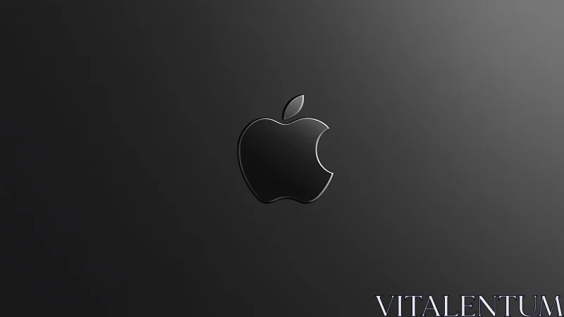 Glossy black apple emblem on sleek dark gradient background.