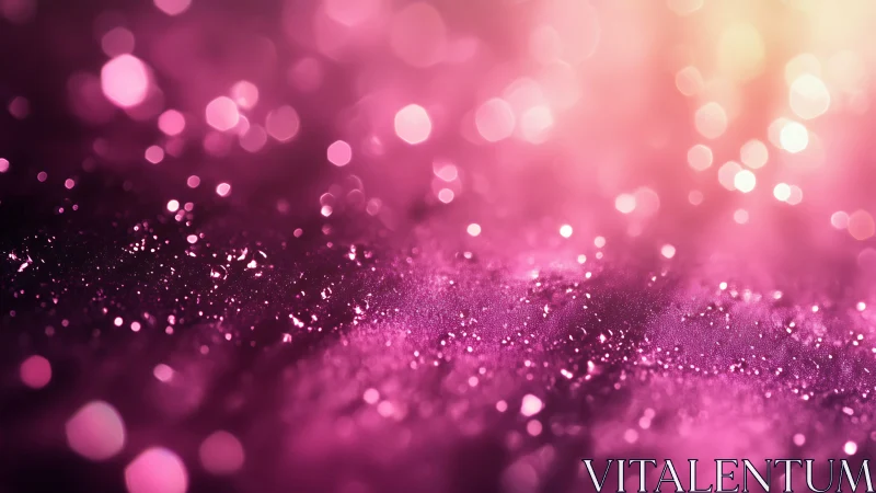 Pink glitter surface with blurred bokeh light background.