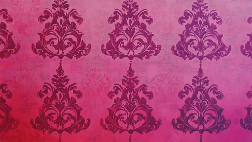 Ornate magenta damask pattern on gradient pink backdrop.