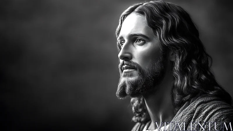 Monochrome devotional male portrait with soft rim lighting