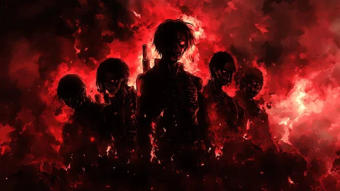 Skeletal soldiers emerge from burning red void in formation
