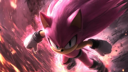 Pink speed comet drills through a storm of burning sparks