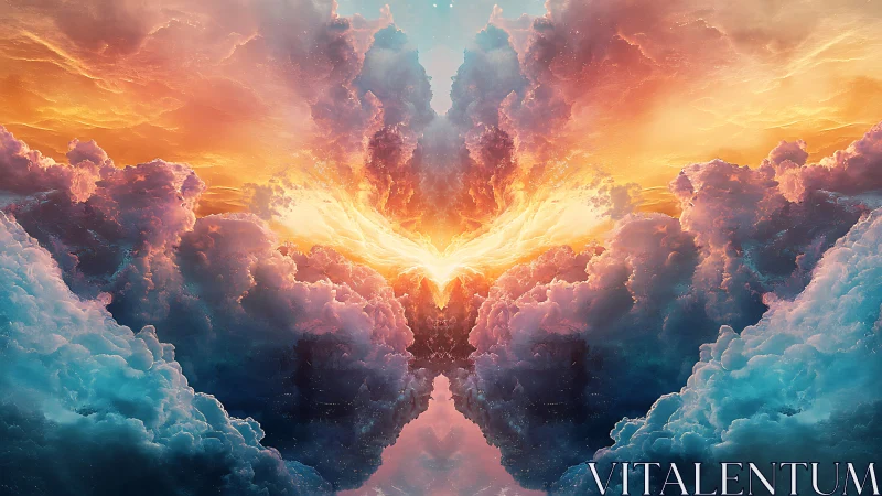 Glowing celestial clouds embrace a fiery, dreamlike sunrise.