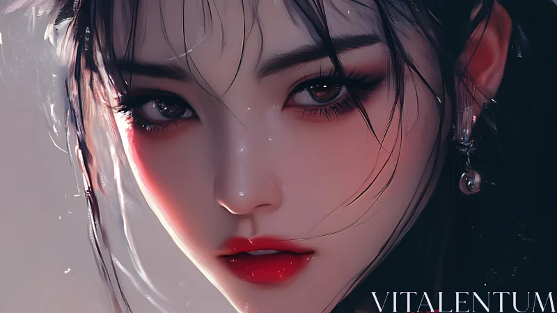 Stormlit gaze of the crimson-lipped nocturne muse.