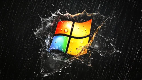 Hydrodynamic Windows emblem in high-impact splash simulation.