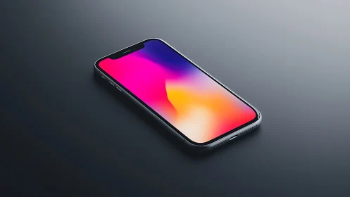Smartphone with gradient display on neutral surface.