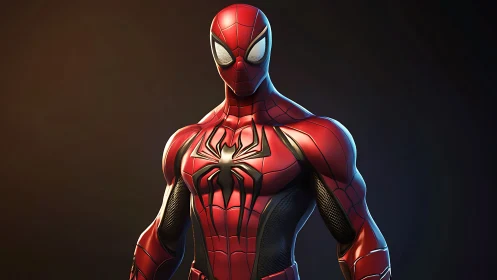 Sleek red spider-hero poised in cinematic studio light.