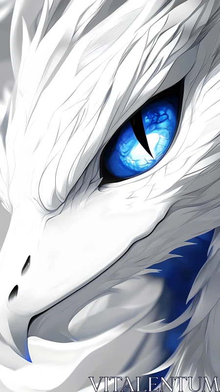 White dragon close-up shows vivid sapphire reptile eye.