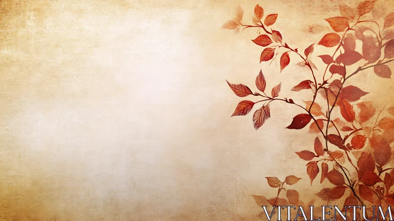 Autumnal leaf branch silhouette on textured beige background.