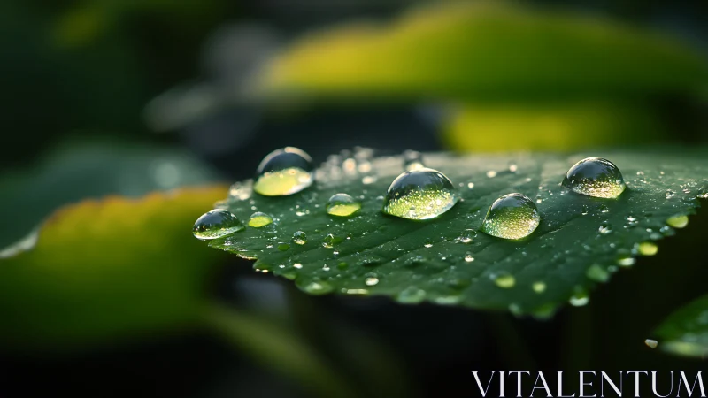 Morning raindrops rehearse tiny symphonies on green leaf