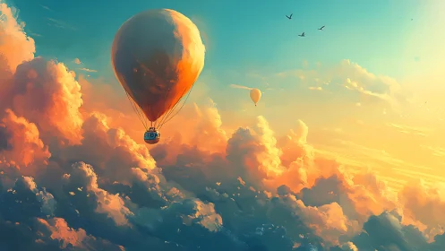 Sunlit balloon odyssey drifting through painted dawn clouds.