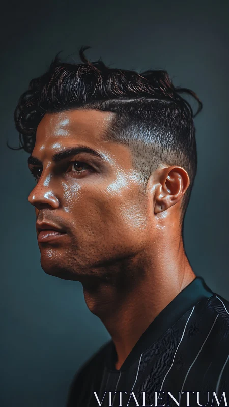 High contrast male portrait with rim lighting and glossy skin finish