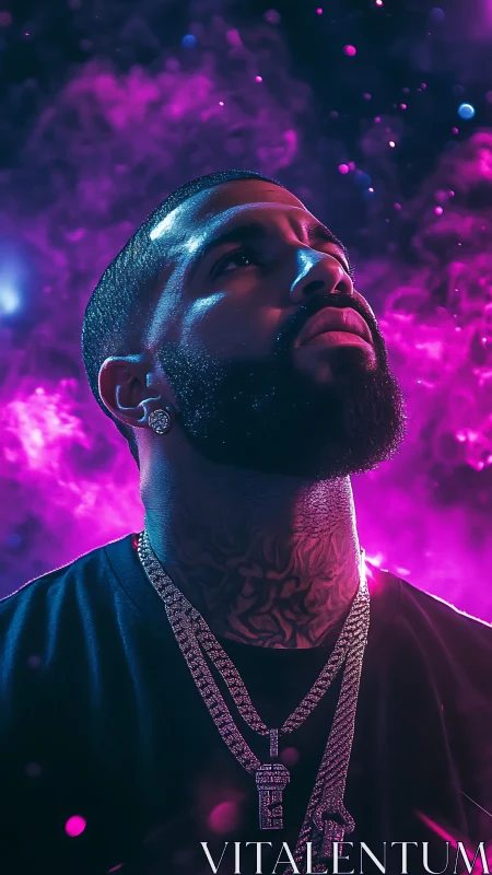 Neon crowned portrait in electric magenta cosmic haze.