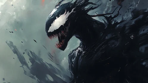 Digital painting of feral alien symbiote in dynamic profile.
