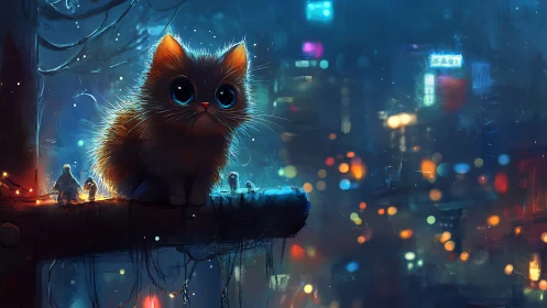 Luminous Guardian: A Feline Sentinel of Neon Dreams.