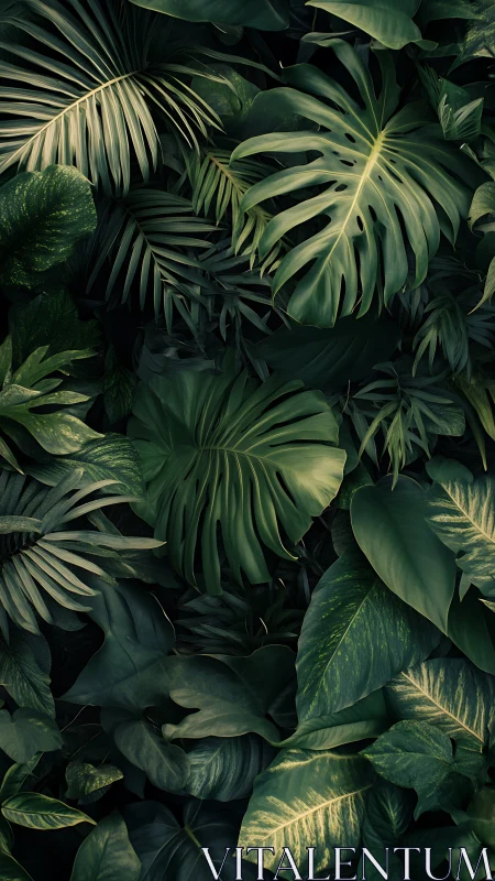 Whispering jungle leaves compose a deep emerald dreamscape.