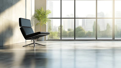 Modern Interior Space with Black Chair and Extensive Glazing
