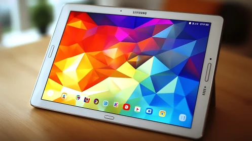 Samsung tablet with geometric triangular display composition.