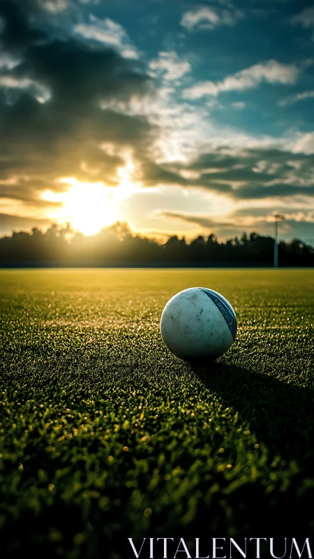 Sunlit match ball waits quietly at the edge of golden turf