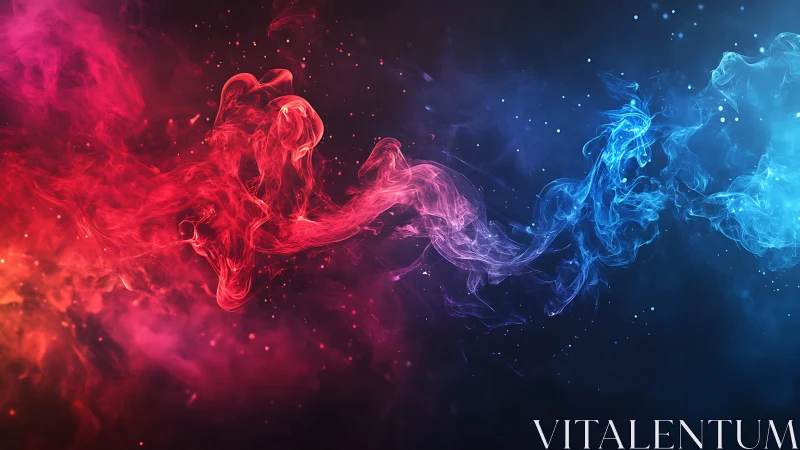 Bilateral red blue volumetric nebula plumes in dark space field.