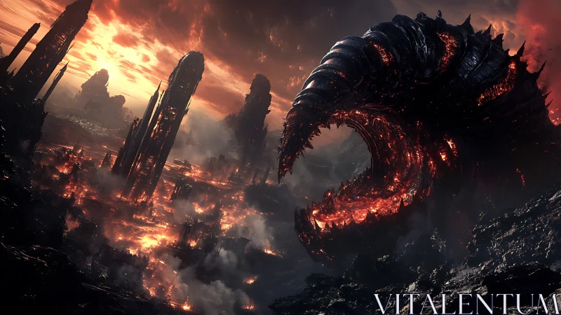 Massive segmented creature traverses burning volcanic ruins