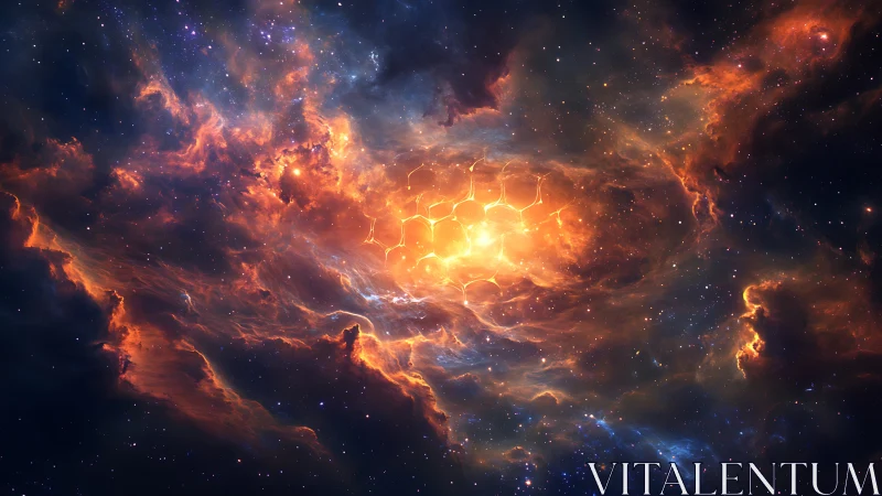 Digital nebular lattice with hexagonal stellar core illumination.