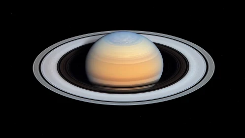 Saturn displays sharp ring structure against deep black space