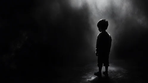Gentle silhouette of a child quietly standing in soft light