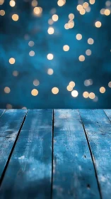 Weathered blue table under soft golden evening lights.