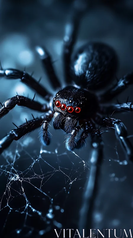 Nocturnal spider macro captures iridescent eyes and web detail