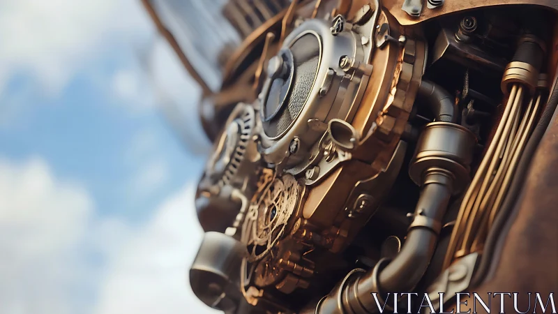 Mechanical assembly presents detailed steampunk-style engine