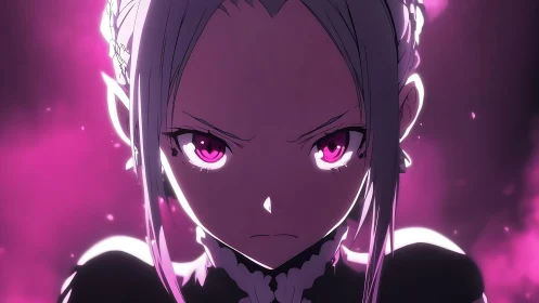 Intense anime heroine framed by magenta backlight aura