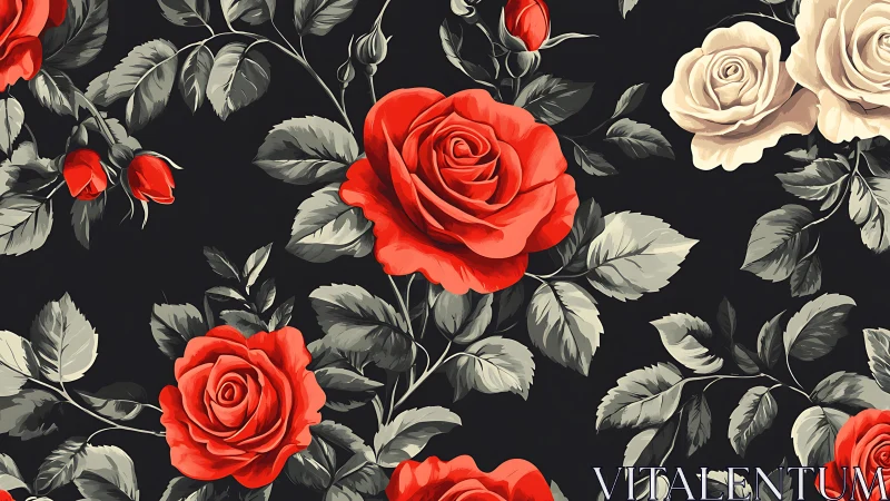 Romantic Red Roses Dance Against Deep Black.