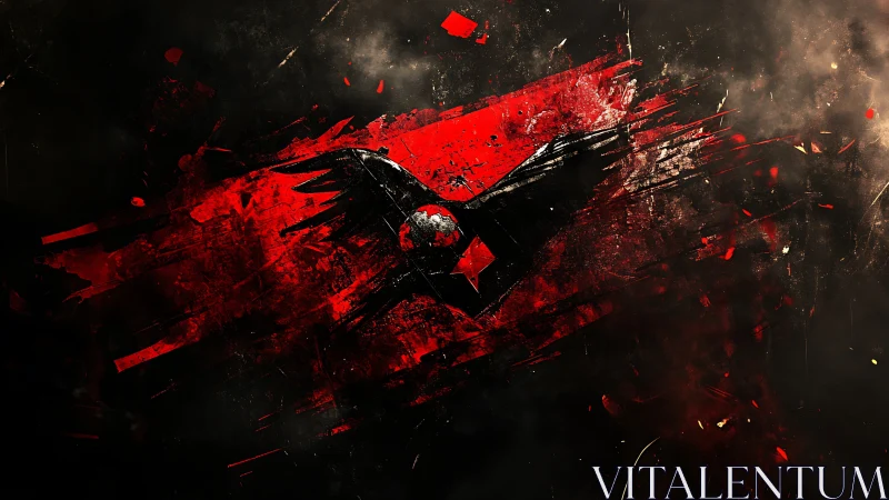 Crimson wings erupting from darkness in bold motion.