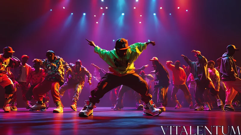 Electric street dancers ignite neon stage in pulsing unison.