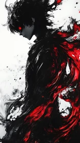 Dark humanoid silhouette with red energy streaming outward