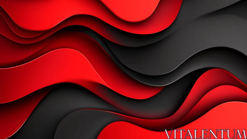 Bold Red and Black Abstract Wavy Layers Digital Art Background.