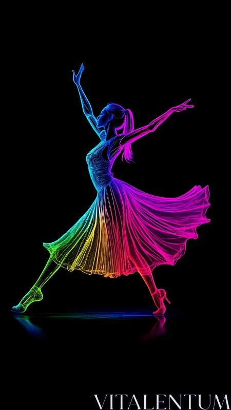 Neon line illustration shows dancer silhouette in extended pose