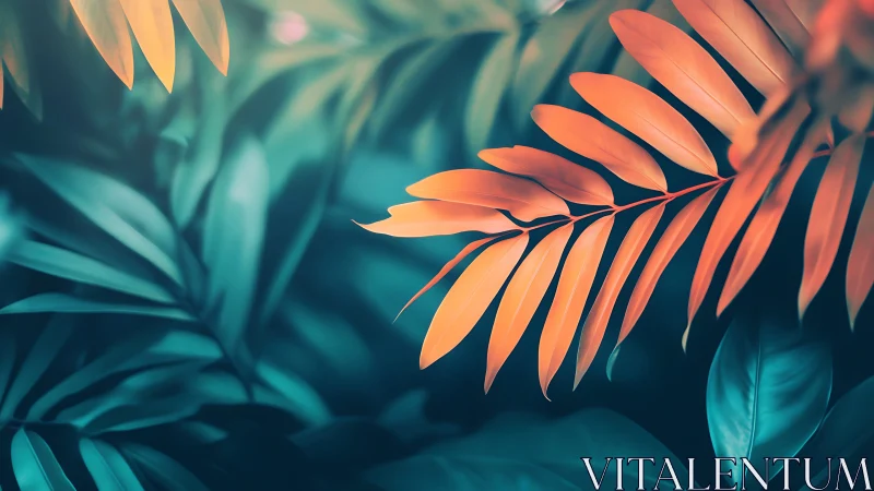 Bicolor foliage contrast with cyan bokeh depth rendering.