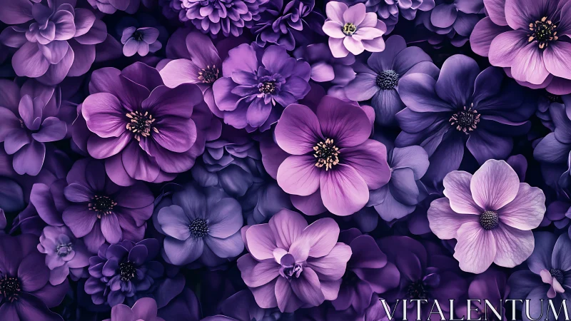 Dense Purple Floral Composition with Layered Blooms.