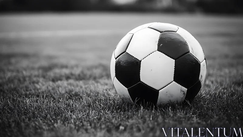 Lonely soccer ball rests on quiet field, ready for play
