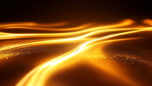 Luminous golden energy waves across abstract fluid surface.