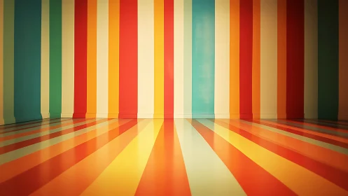 Room shows vertical and horizontal multicolor striped bands