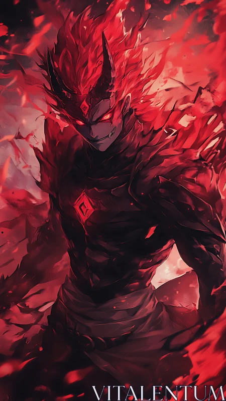 Demonic fire warrior rendered with dynamic red particle energy