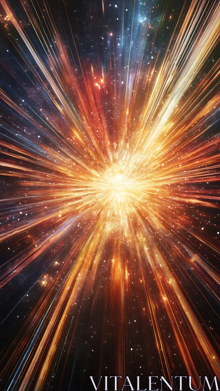 Stellar explosion radiates golden light across deep space